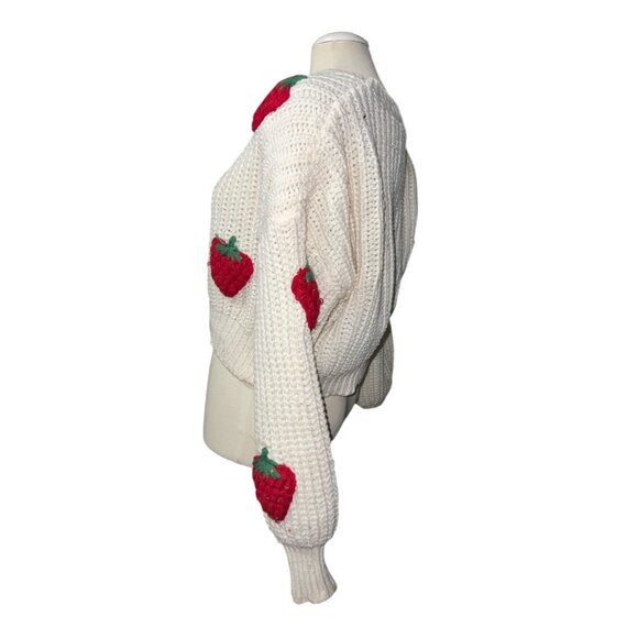 Strawberry Knit Patterned Sweater  Cropped Design  One Size fits Appx Small - XL - Picture 7 of 11